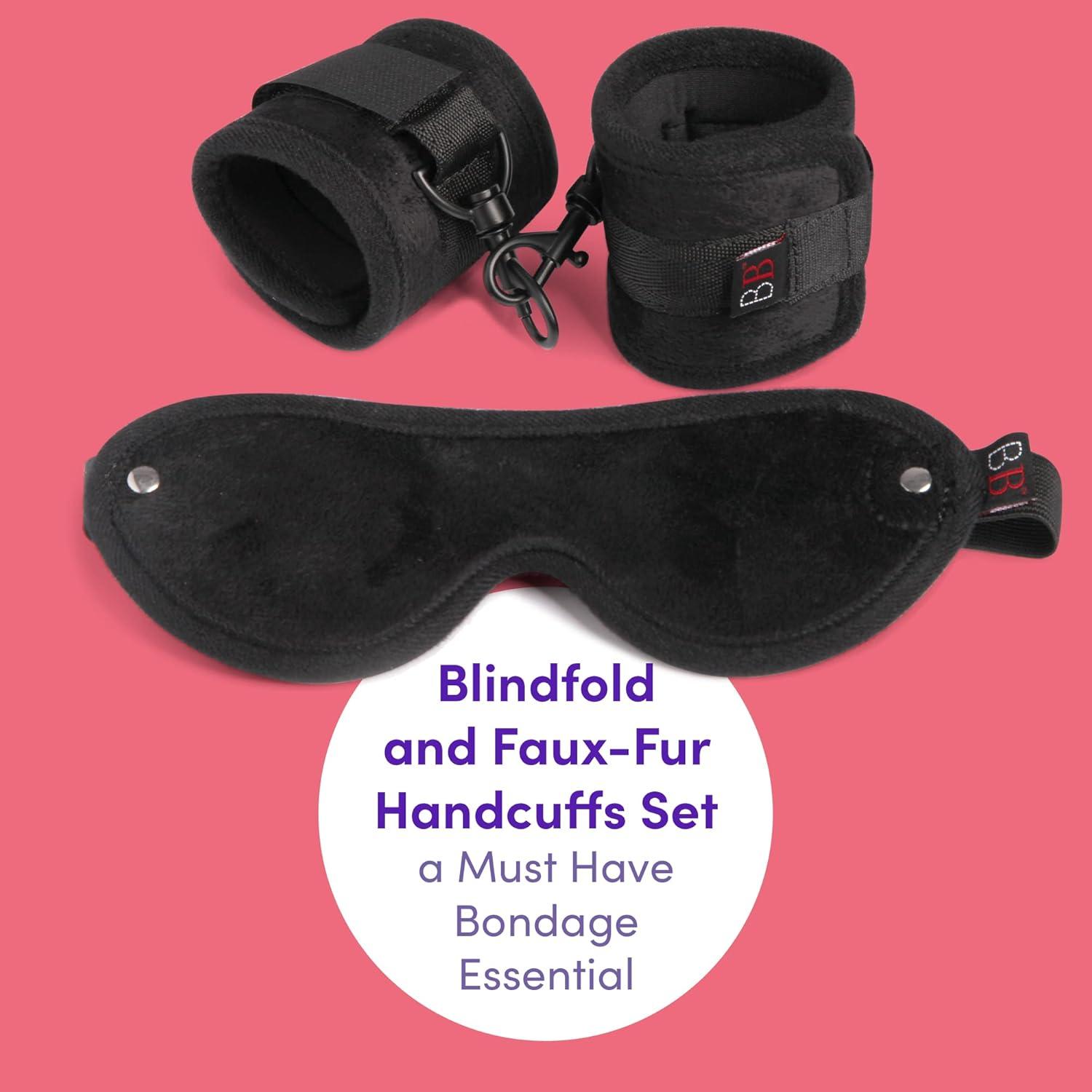 imageLovehoney Bondage Boutique Temptation Soft Bondage Kit Faux Fur Blindfold amp Quick Release Handcuffs 2 Piece Set Black