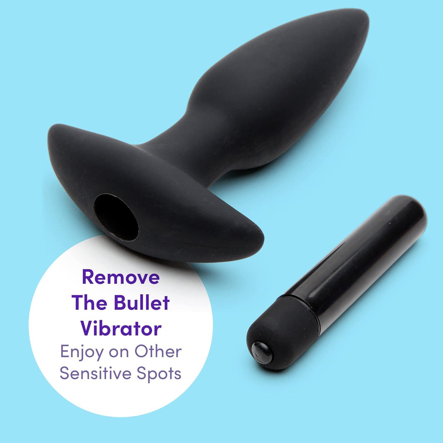 imageLovehoney Butt Tingler Vibrating Butt Plug 4 Inch Silicone Anal Plug Beginner Friendly with Flared Base 7 Vibration Modes amp 3 Speeds Waterproof Black4 inches