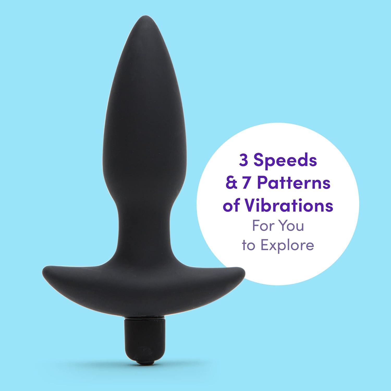 imageLovehoney Butt Tingler Vibrating Butt Plug 4 Inch Silicone Anal Plug Beginner Friendly with Flared Base 7 Vibration Modes amp 3 Speeds Waterproof Black4 inches