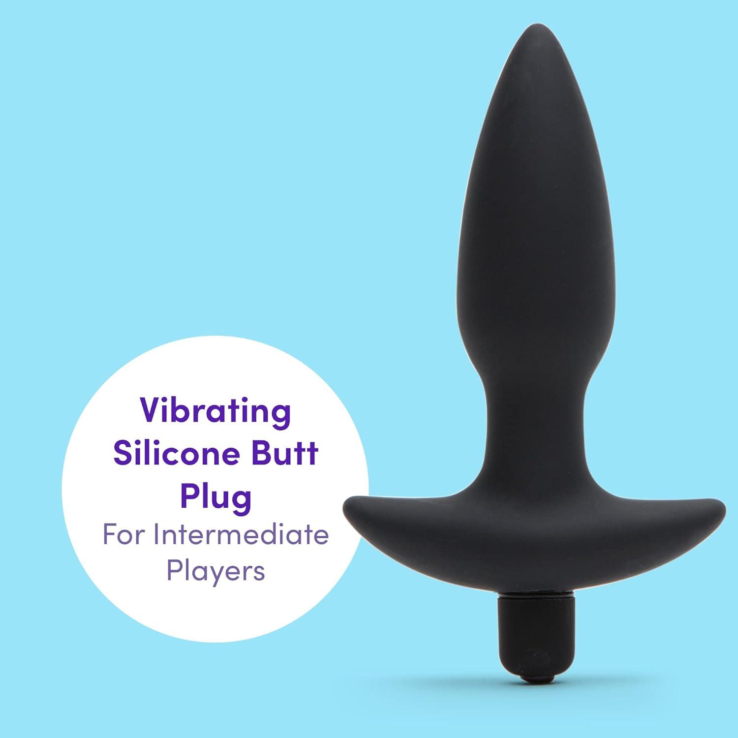 imageLovehoney Butt Tingler Vibrating Butt Plug 4 Inch Silicone Anal Plug Beginner Friendly with Flared Base 7 Vibration Modes amp 3 Speeds Waterproof Black4 inches