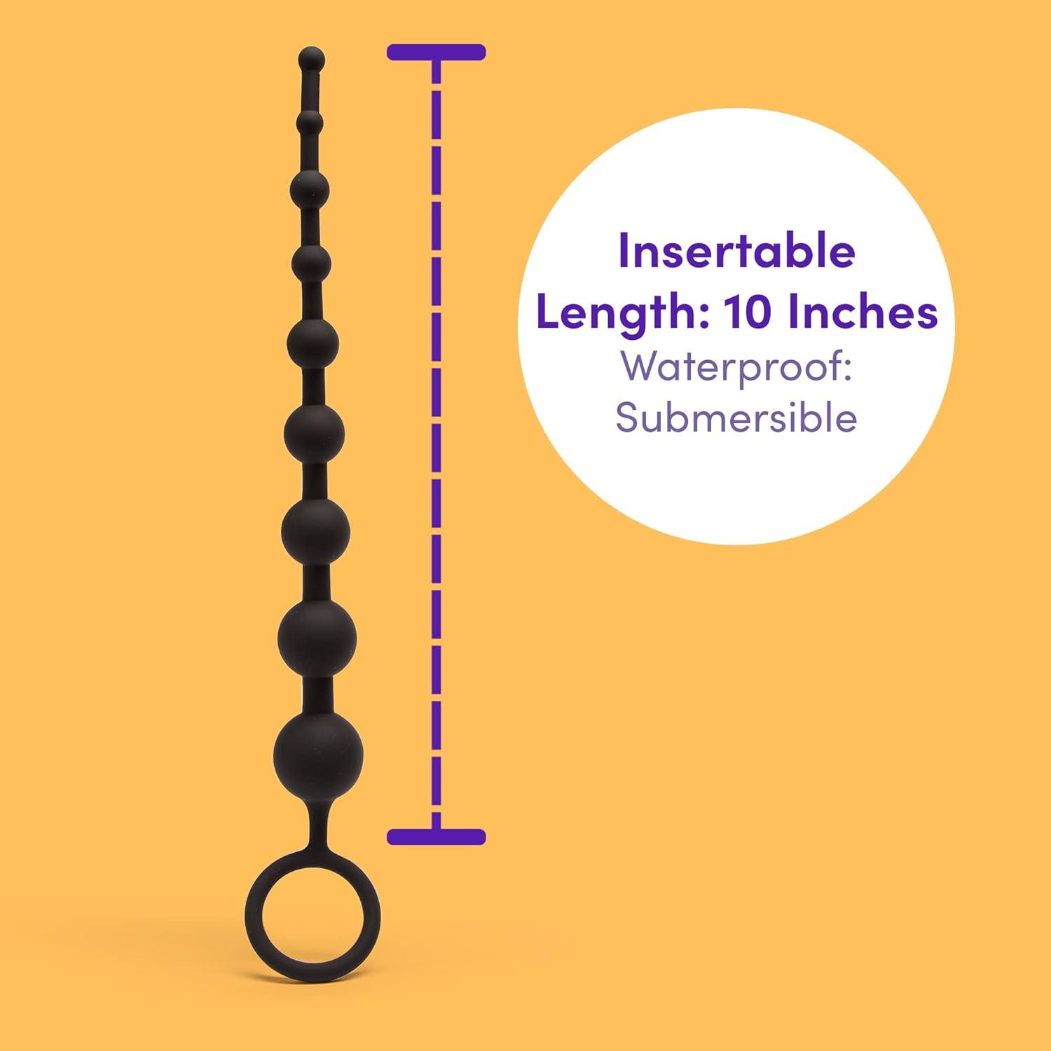 imageLovehoney Classic Black Silicone Anal Beads with Finger Loop Beginner Friendly 10 inch