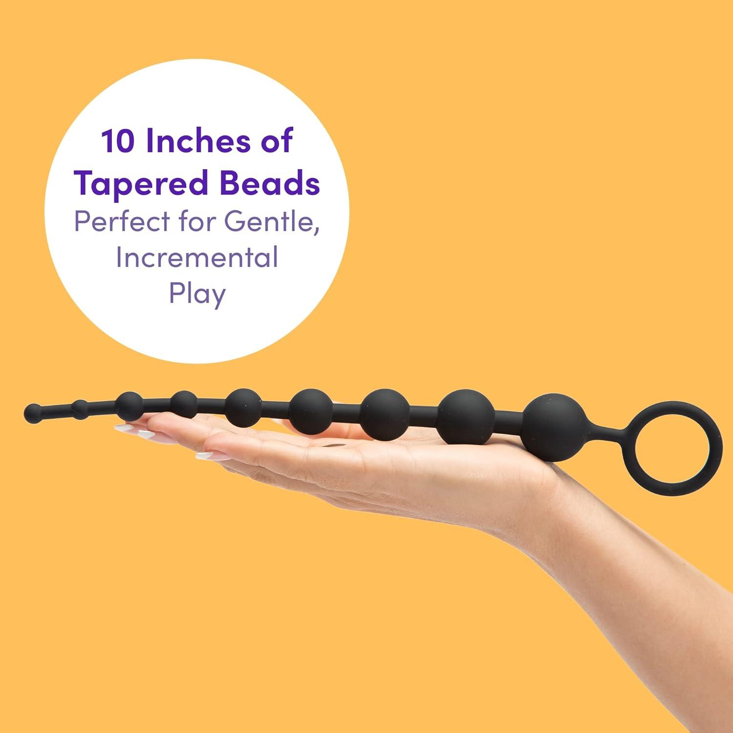 imageLovehoney Classic Black Silicone Anal Beads with Finger Loop Beginner Friendly 10 inch