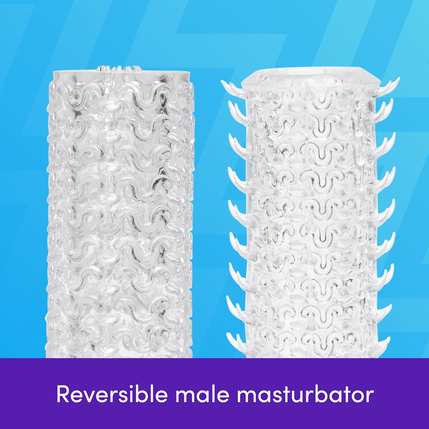 imageLovehoney Double Stroker Male Masturbator 55 Inch Stretchy Reversible Penis Stroker Double Textured Male Sex Toy Self Pleasure Sex Toys for Men Waterproof Clear