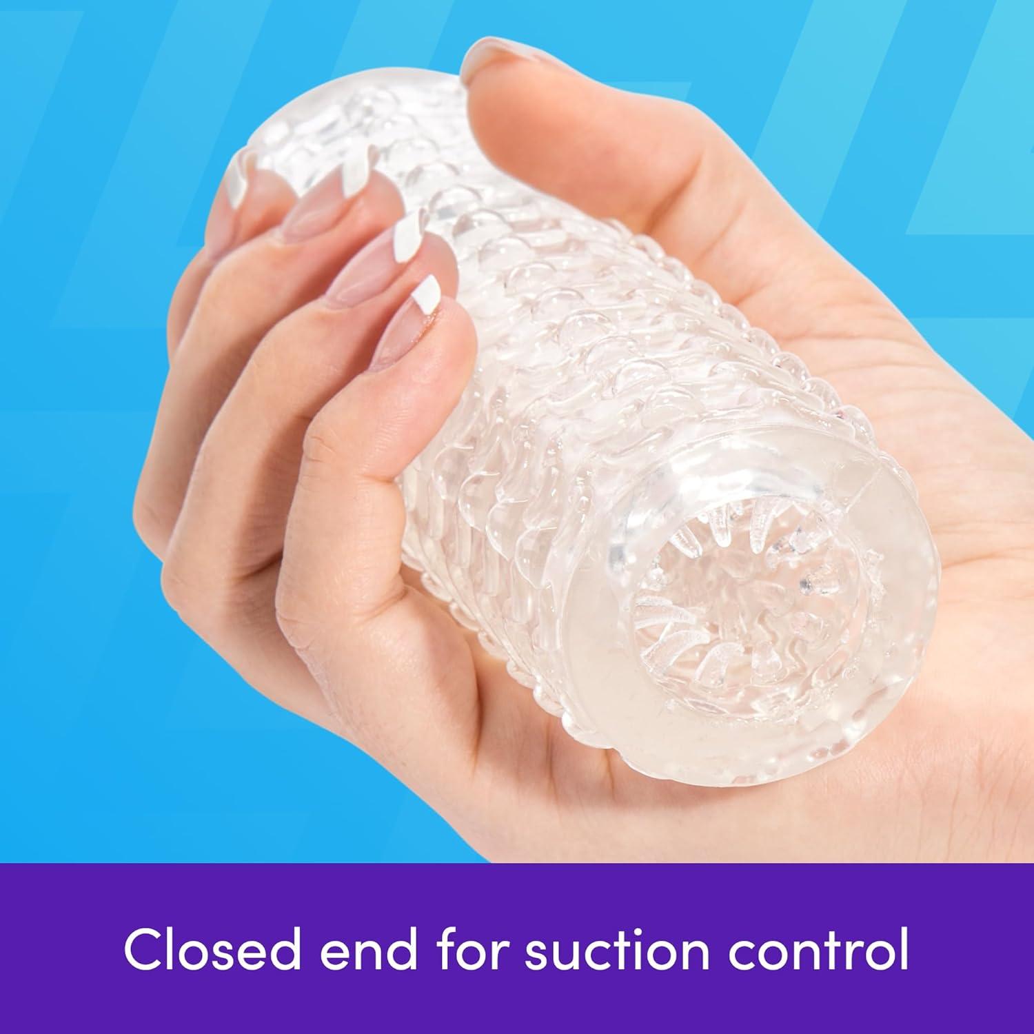 imageLovehoney Double Stroker Male Masturbator 55 Inch Stretchy Reversible Penis Stroker Double Textured Male Sex Toy Self Pleasure Sex Toys for Men Waterproof Clear