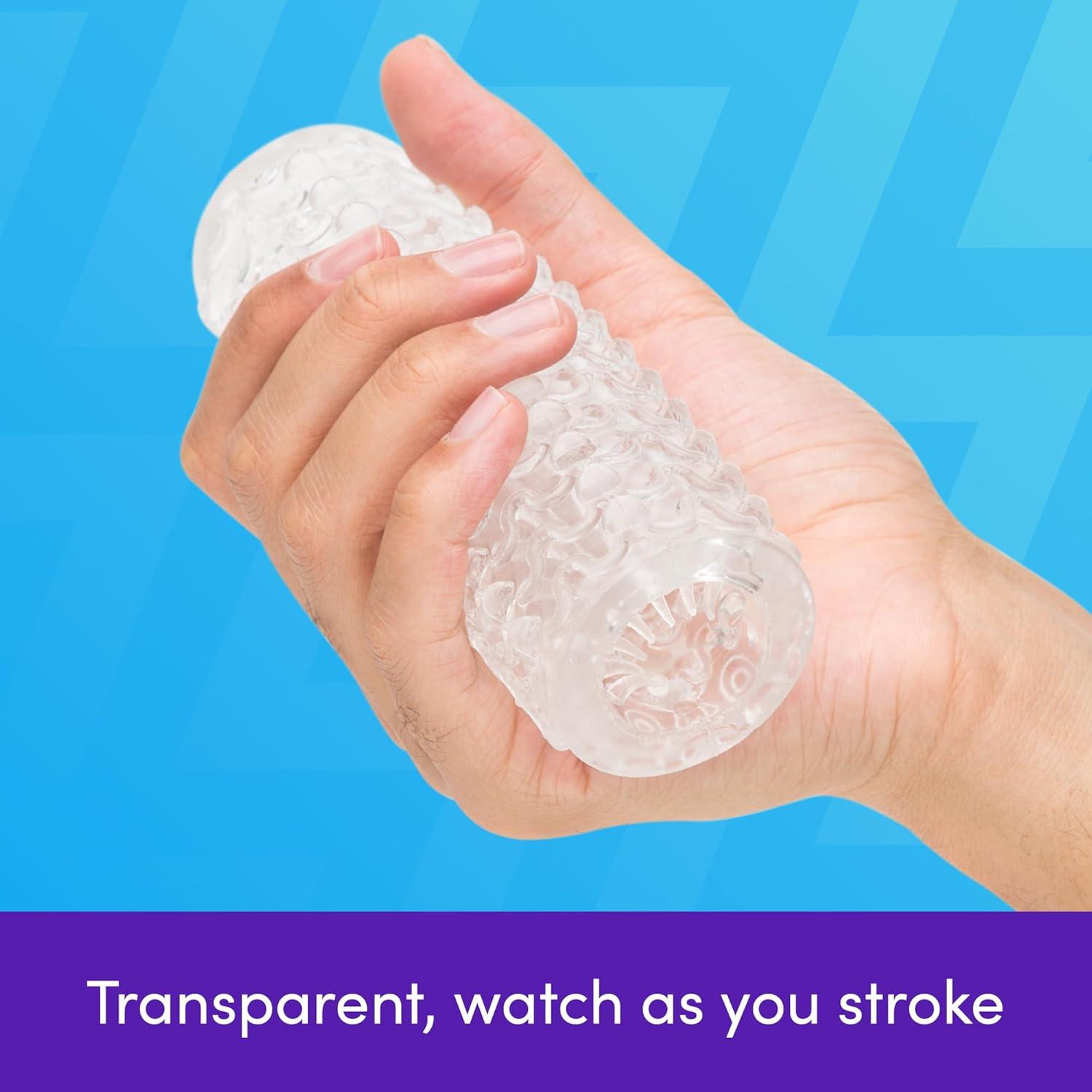 imageLovehoney Double Stroker Male Masturbator 55 Inch Stretchy Reversible Penis Stroker Double Textured Male Sex Toy Self Pleasure Sex Toys for Men Waterproof Clear