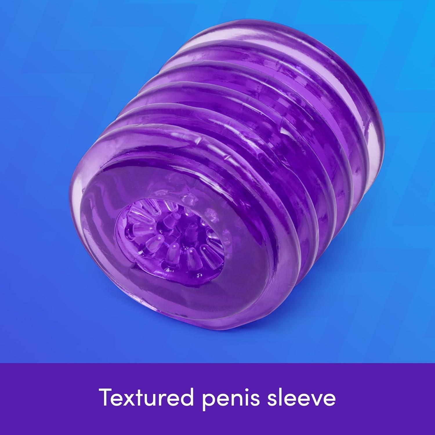 imageLovehoney DoubleTexture Male Stroker Masturbator Adult Toy Stretchy OpenEnded Penis Sleeve Sex Toy for Men with OralStyle Sensations Designed for Solo or Foreplay amp Stamina Training ClearPurple