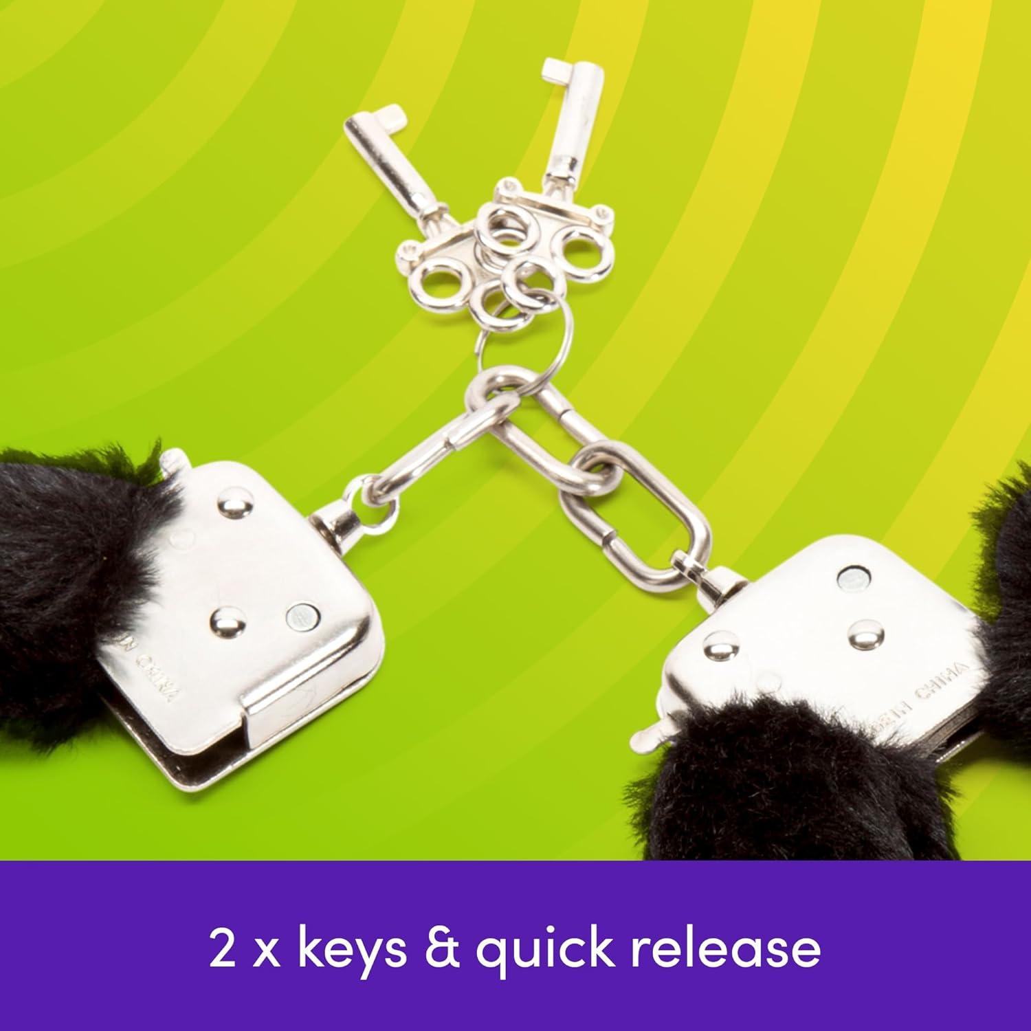imageLovehoney Fluffy Handcuffs Metal Handcuffs with 2 Keys amp Quick Release Faux Fur Sexy Restraints for Couples Black