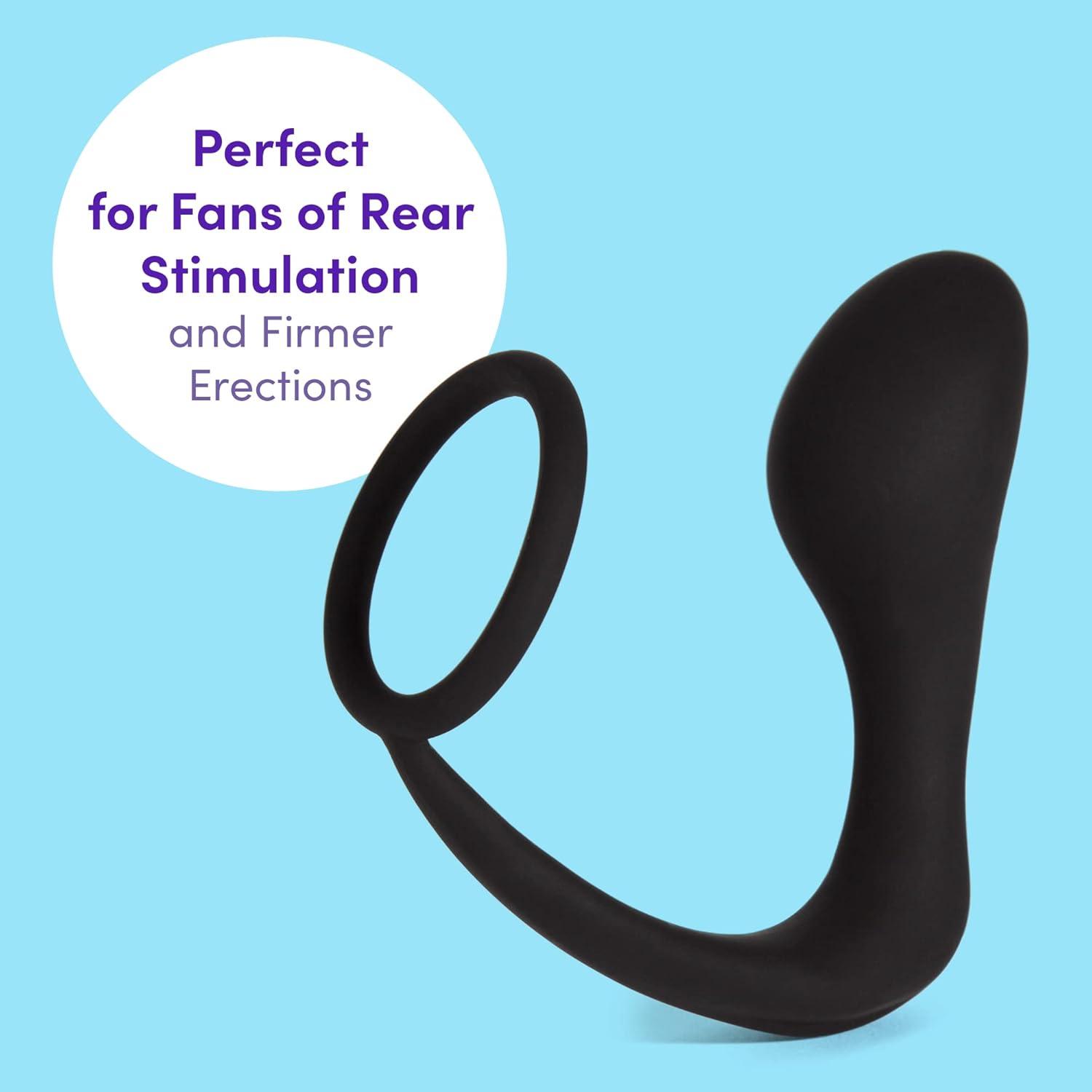 imageLovehoney Inside Job Butt Plug amp Cock Ring 4 Inch Silicone Anal Plug amp 475 Inch Penis Ring Waterproof Black