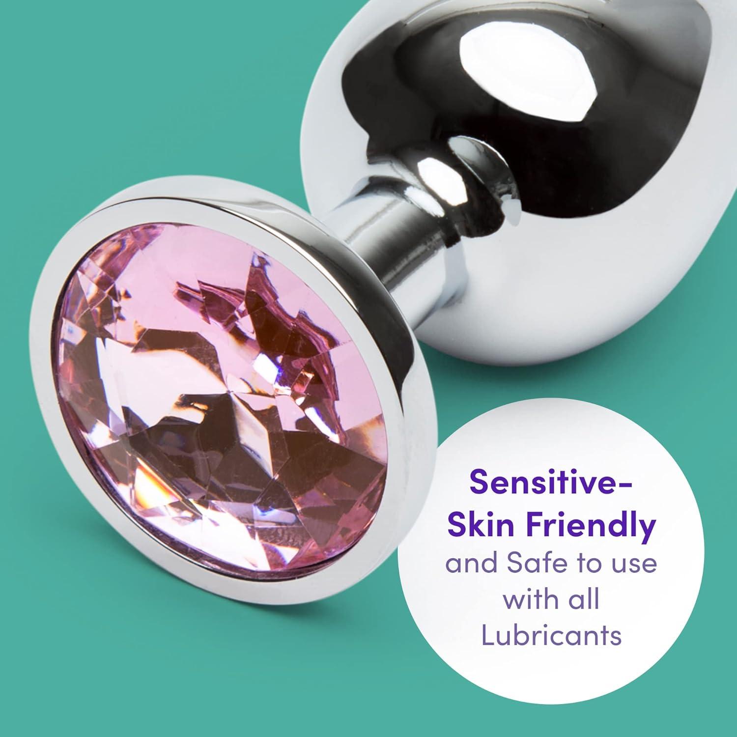 imageLovehoney Jewelled Butt Plug 25 Inch Beginner Friendly Metal Anal Plug Firm Sensitive Skin Friendly Anal Toy Waterproof Pink Gem