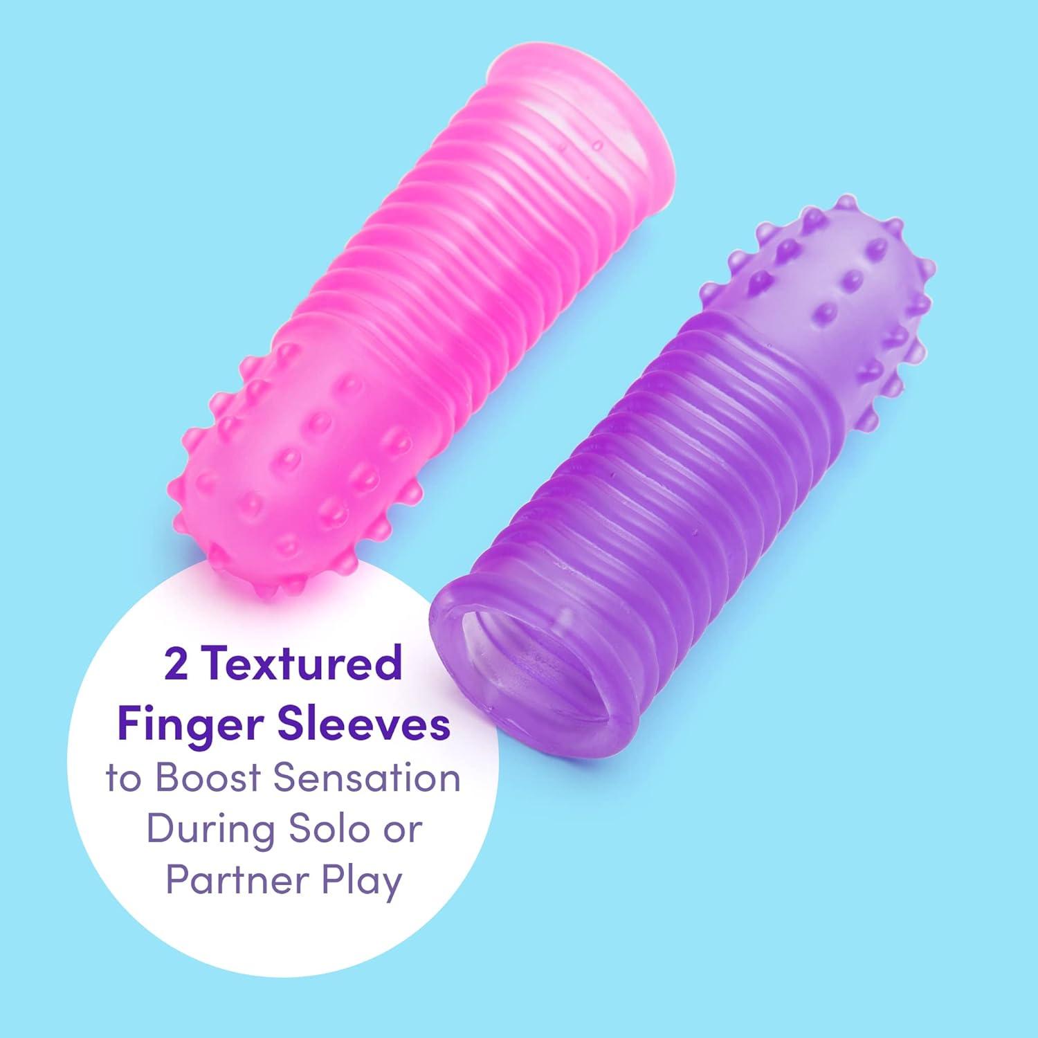 imageLovehoney Pink amp Purple Textured Finger Sleeves Stimulators PVC Pack of 2