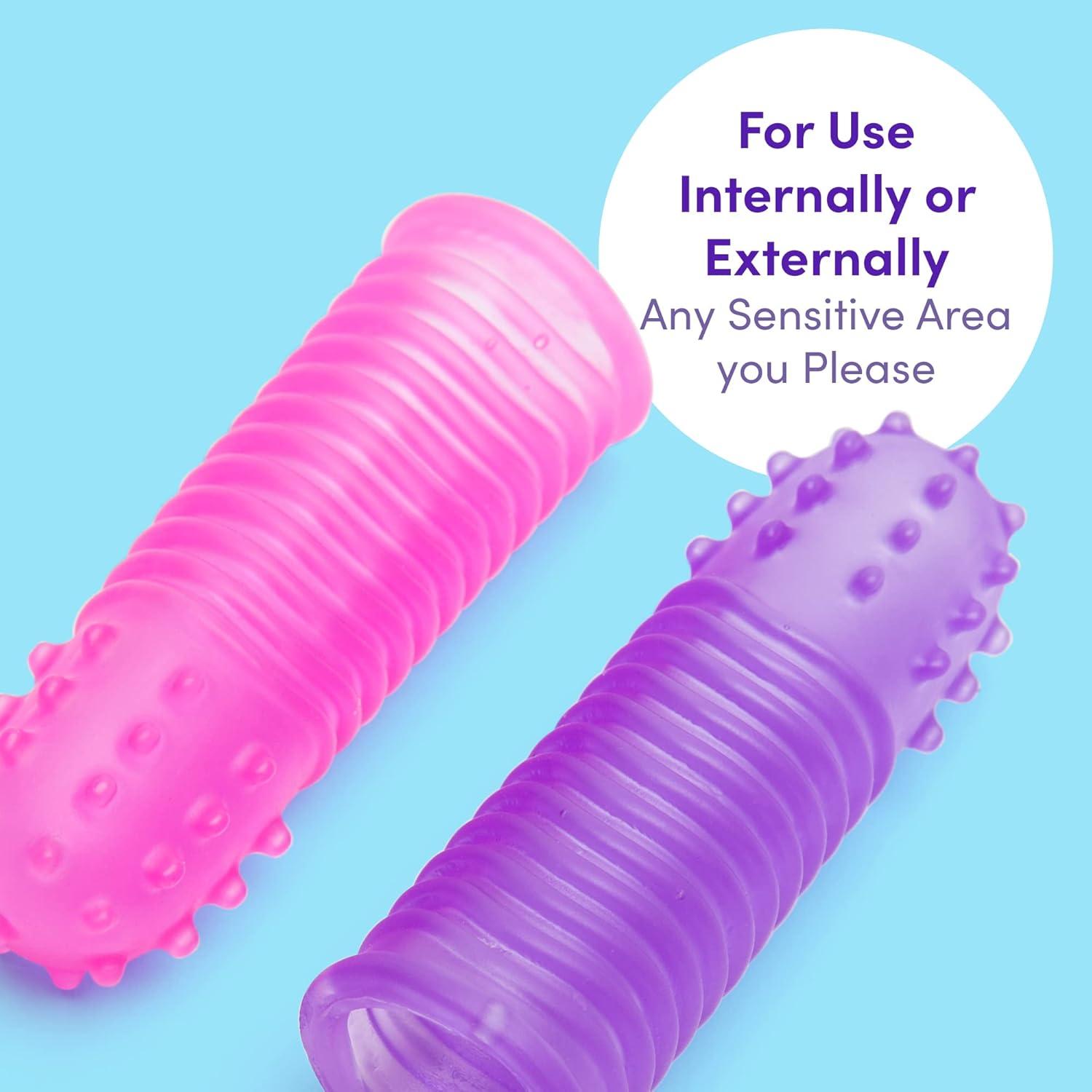 imageLovehoney Pink amp Purple Textured Finger Sleeves Stimulators PVC Pack of 2