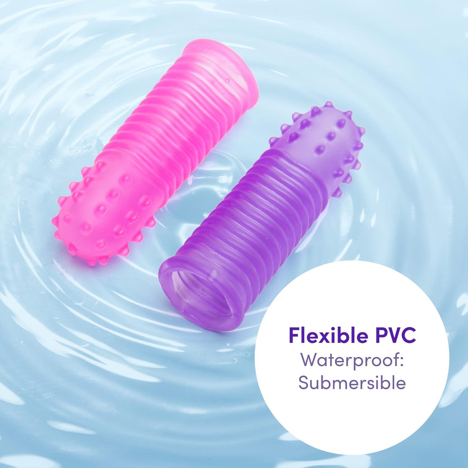 imageLovehoney Pink amp Purple Textured Finger Sleeves Stimulators PVC Pack of 2