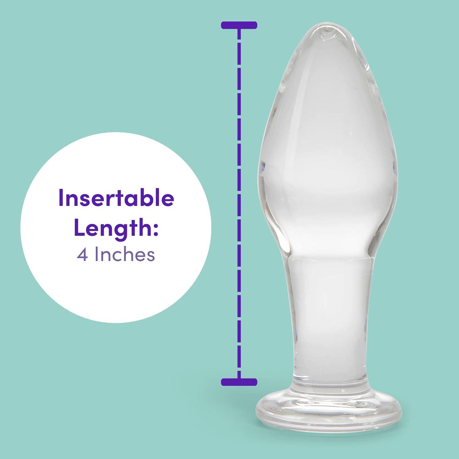 imageLovehoney Pure Pleasure Butt Plug 4 Inch Glass Anal Plug Tapered Tip with Flared Base Waterproof Clear