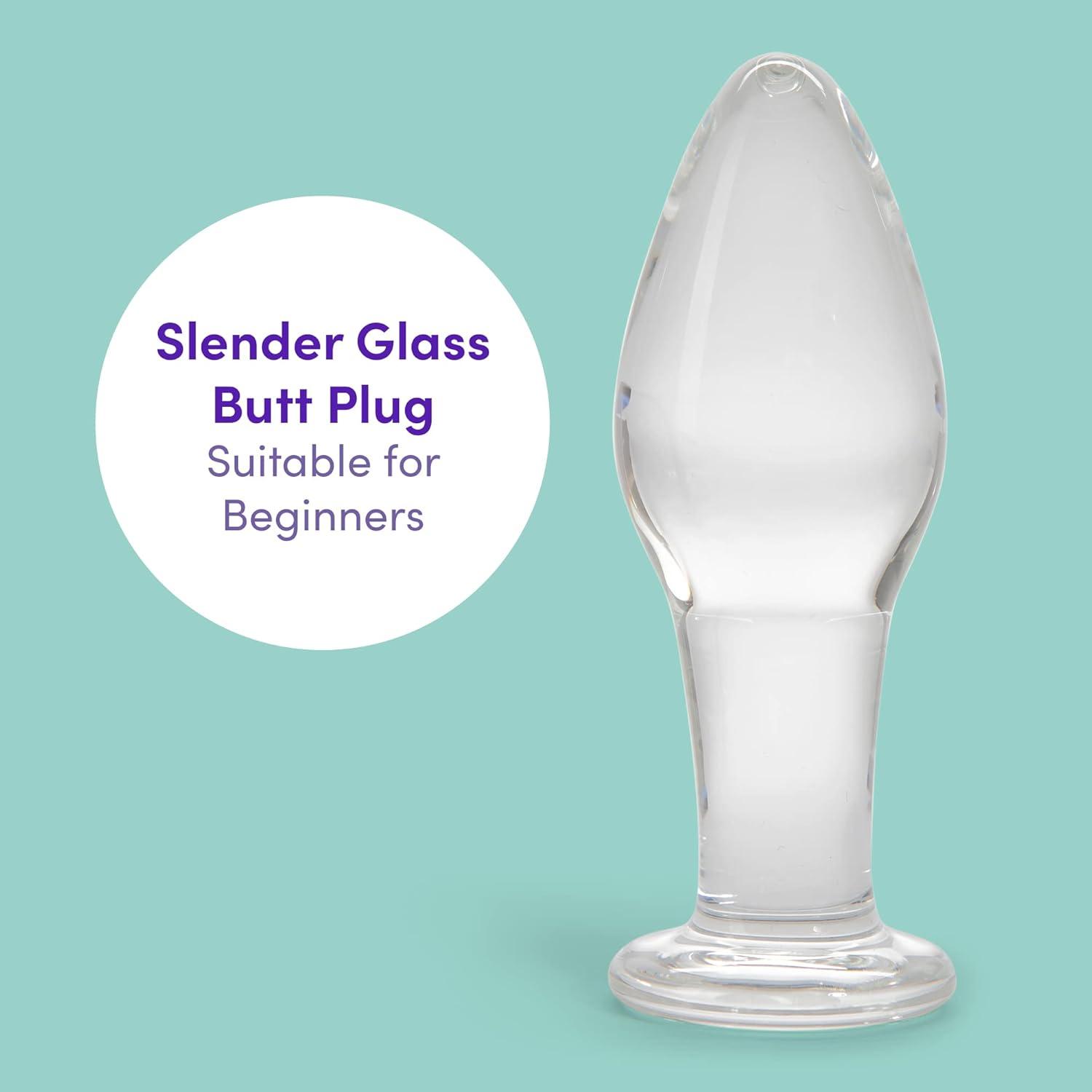 imageLovehoney Pure Pleasure Butt Plug 4 Inch Glass Anal Plug Tapered Tip with Flared Base Waterproof Clear