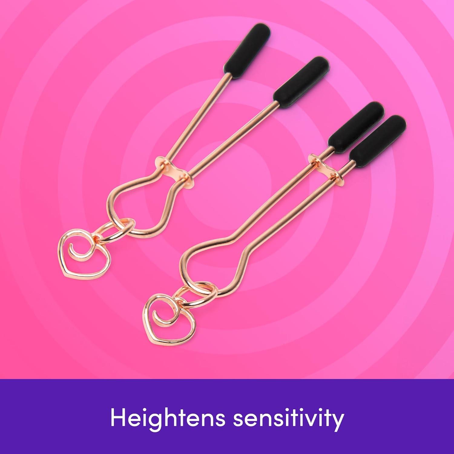 imageLovehoney Tease Me Silicone Tip Adjustable Nipple Clamps NickelFree Tweezer Clamps for Beginners Gentle Nipple Toys for Women amp Couples BDSM Bondage Sex Accessories for Foreplay amp PleasureRose Gold Black