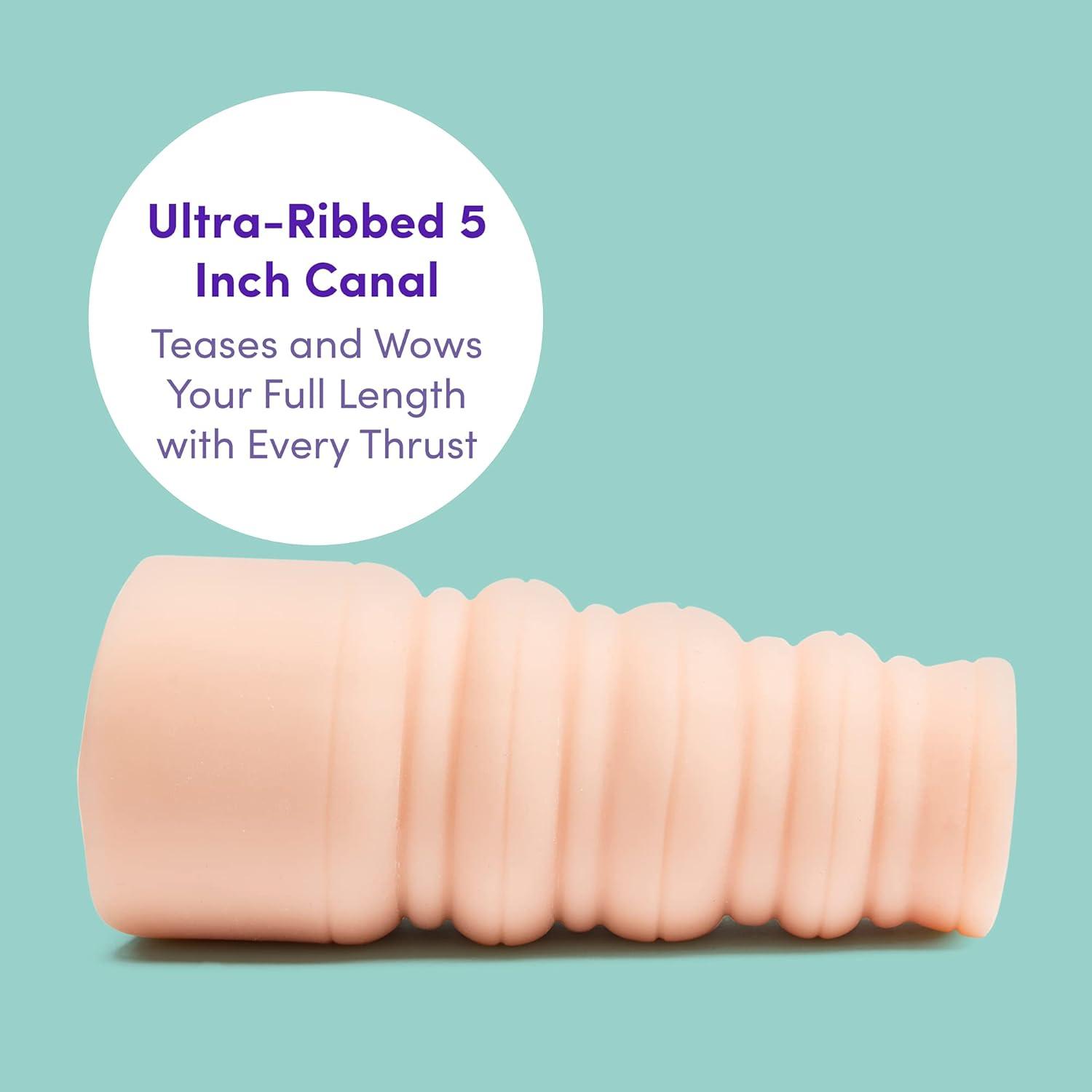 imageLovehoney Thrust Pro Mini Andi Ass Male Masturbator 5 Inch Extra Tight Anal Penetration with Ultra Ribbed Canal Vibrator Compatible Male Sex Toy Waterproof 205g Flesh Pink