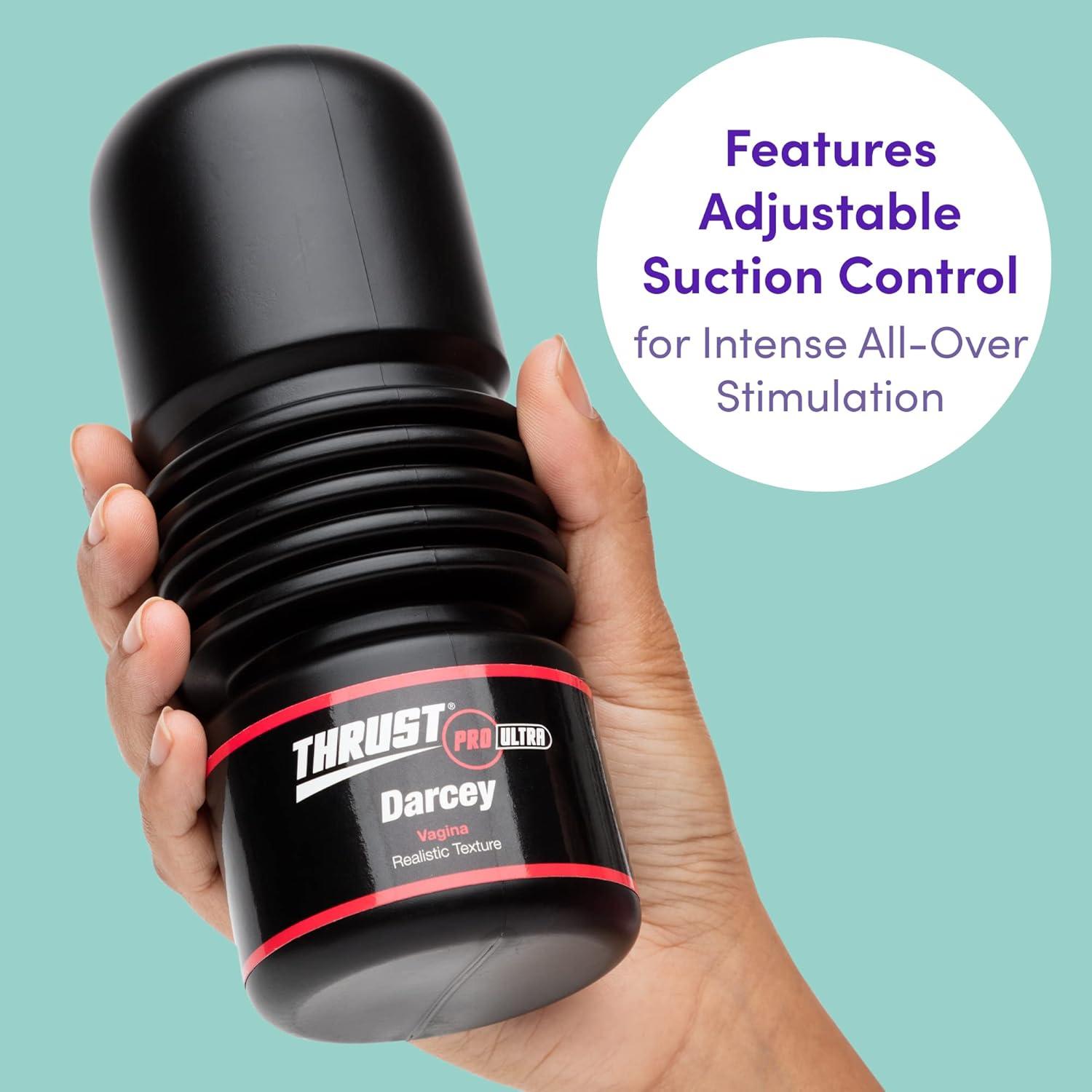 imageLovehoney Thrust Pro Ultra Darcey Male Masturbator Cup 7 Inch Realistic Textured Vagina with Adjustable Suction Control Self Pleasure Sex Toys for Men Waterproof Flesh Pink