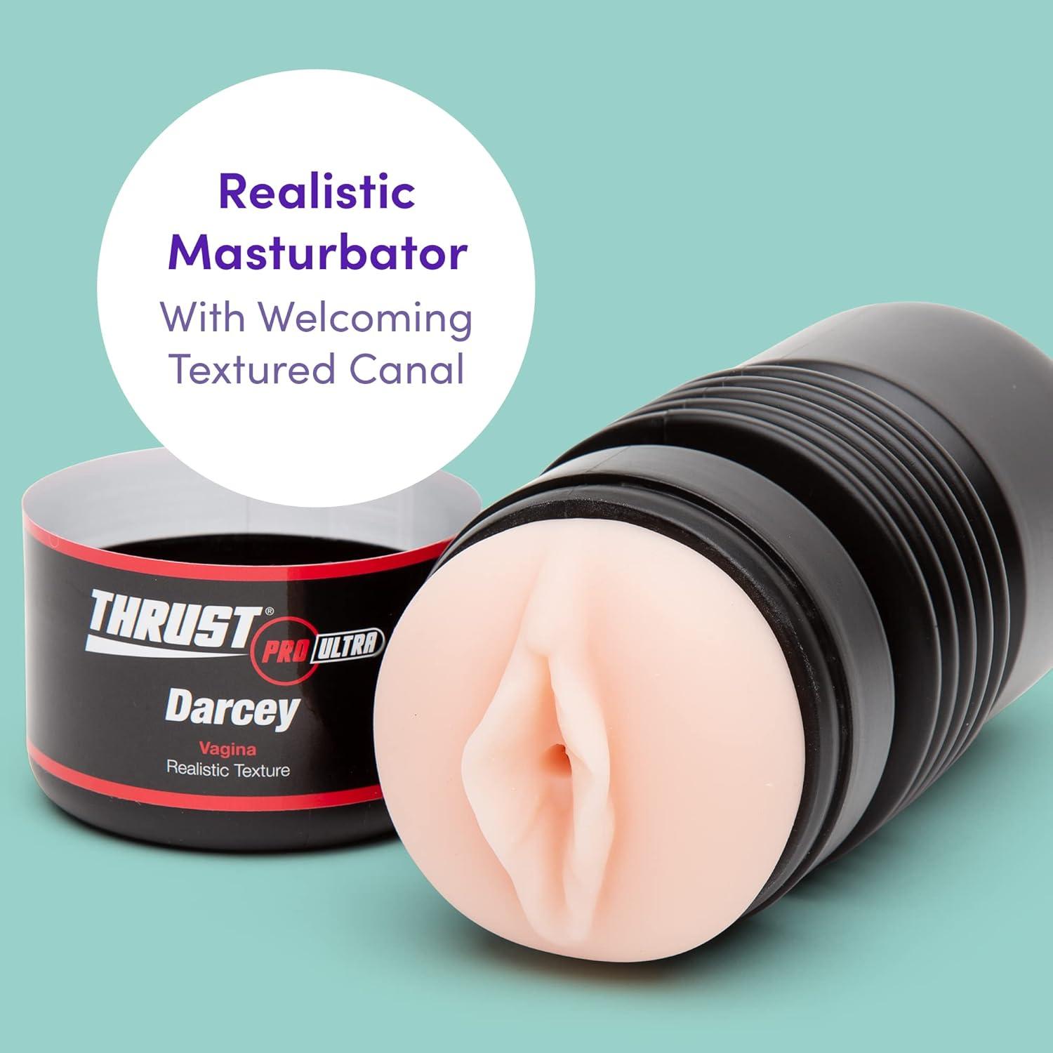imageLovehoney Thrust Pro Ultra Darcey Male Masturbator Cup 7 Inch Realistic Textured Vagina with Adjustable Suction Control Self Pleasure Sex Toys for Men Waterproof Flesh Pink