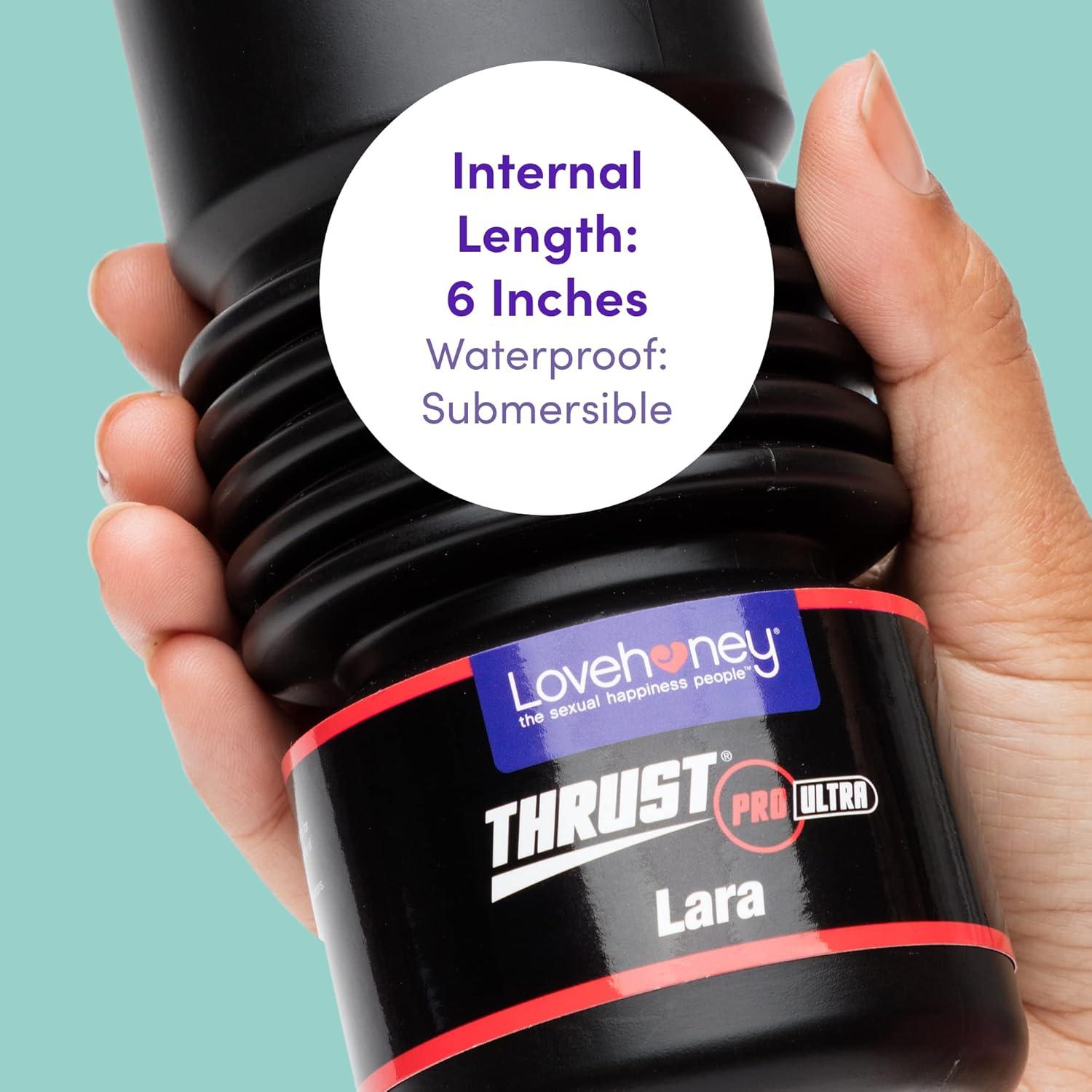 imageLovehoney Thrust Pro Ultra Lara Male Masturbator Cup 6 Inch Self Lubricating Realistic Vagina with Textured Canal Vibrator Compatible Male Sex Toy Waterproof Flesh Pink