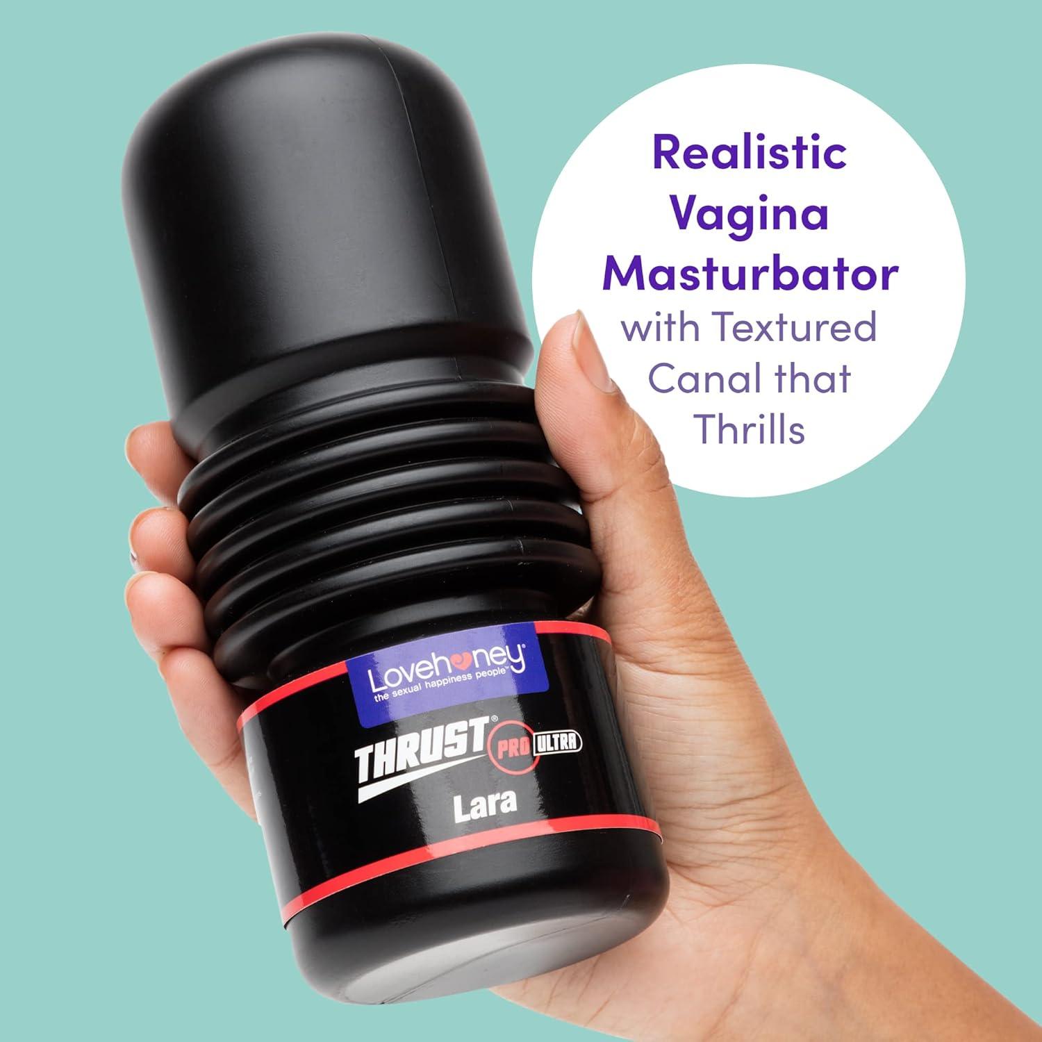 imageLovehoney Thrust Pro Ultra Lara Male Masturbator Cup 6 Inch Self Lubricating Realistic Vagina with Textured Canal Vibrator Compatible Male Sex Toy Waterproof Flesh Pink
