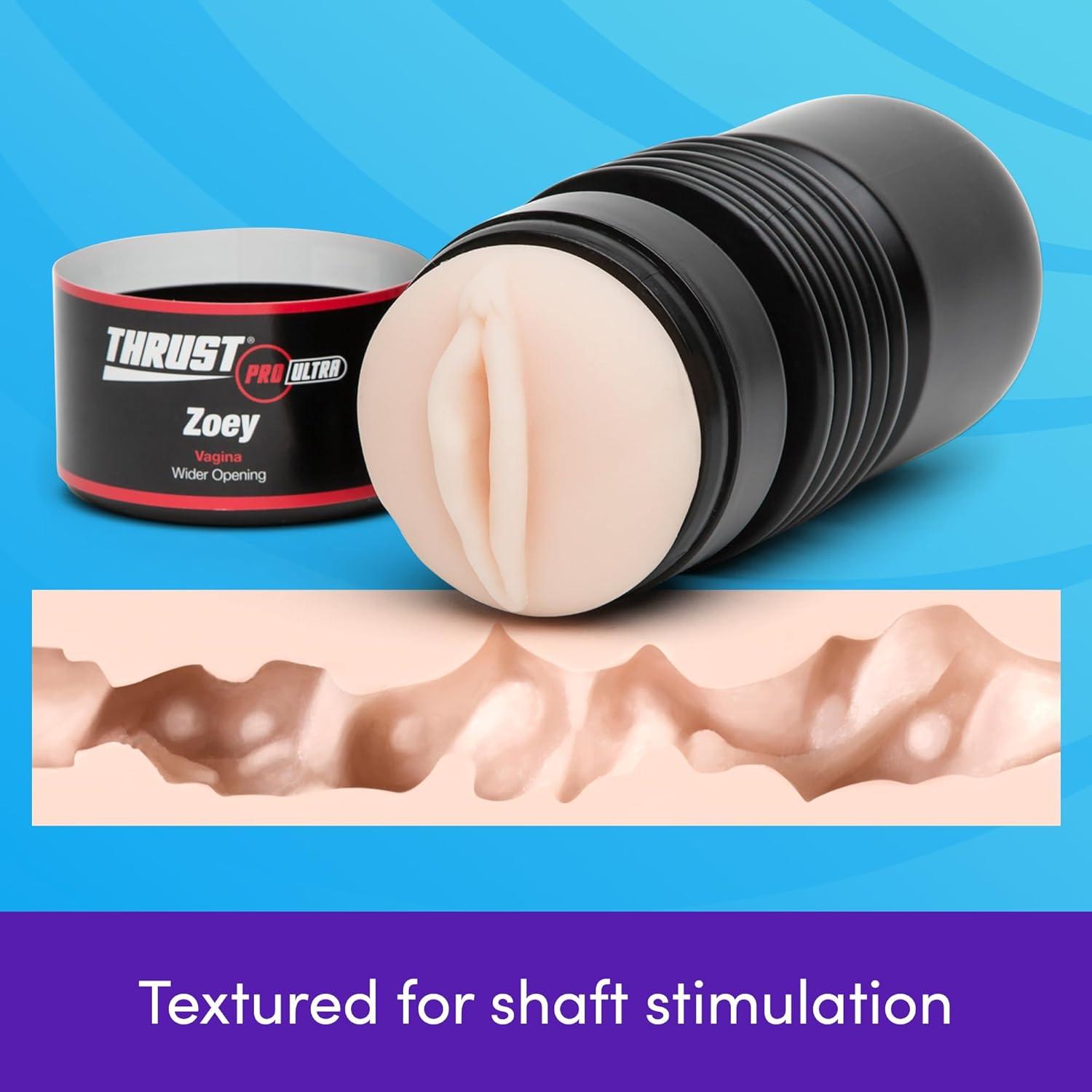 imageLovehoney Thrust Pro Ultra Zoey Male Masturbator Cup 6 Inch Realistic Vagina with Textured Canal Vibrator Compatible Male Sex Toy Self Pleasure Sex Toys for Men Waterproof Flesh Pink