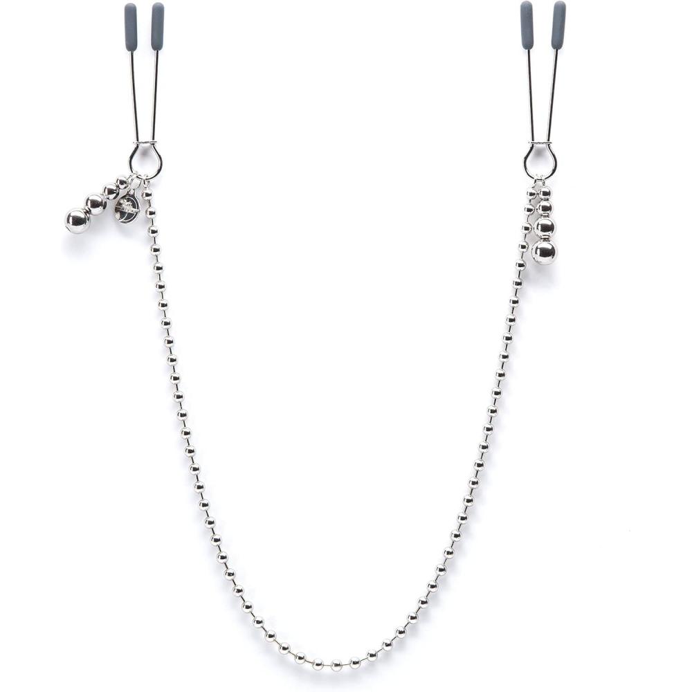 imageFifty Shades of Grey at My Mercy Nipple Clamps  27g Weighted Nipples Clamps with Chain  Silicone Covered Tips for Stimulation  Includes Satin Bag  Silver