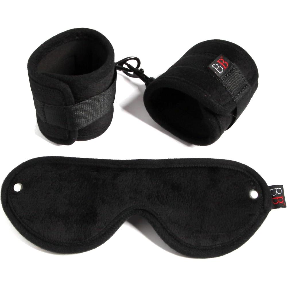 imageLovehoney Bondage Boutique Temptation Soft Bondage Kit Faux Fur Blindfold amp Quick Release Handcuffs 2 Piece Set Black