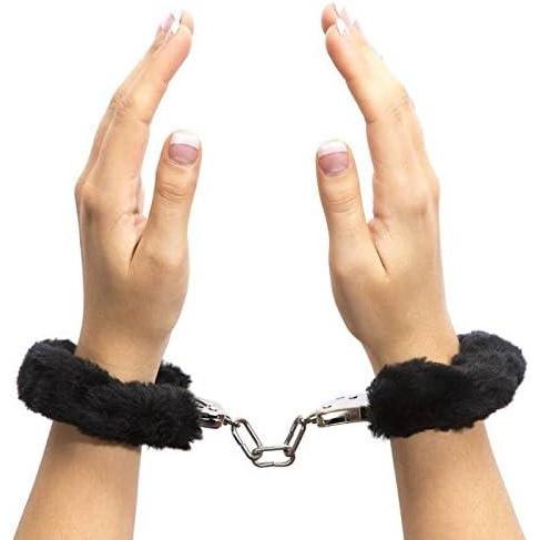 imageLovehoney Fluffy Handcuffs  Metal Handcuffs with 2 Keys amp Quick Release  Faux Fur Sexy Restraints for Couples  Black