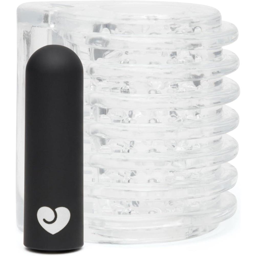 imageLovehoney Head Master Vibrating Blow Job Stroker Textured Male Masturbator Rechargeable Bullet Vibrator Male Sex Toy with 10 Vibrations Modes Masturbation Sleeve Adult Sex Toys for Men Clear