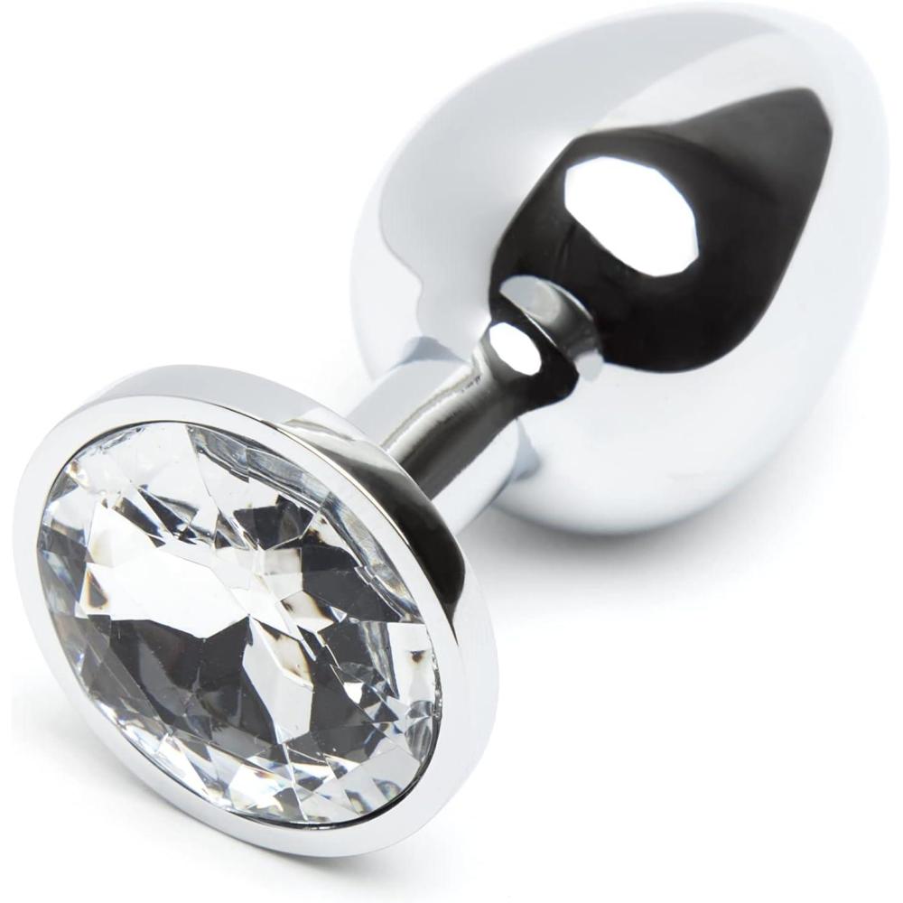 imageLovehoney Jewelled Butt Plug 25 Inch Metal Anal Plug Beginner Friendly Tapered Tip Waterproof Clear