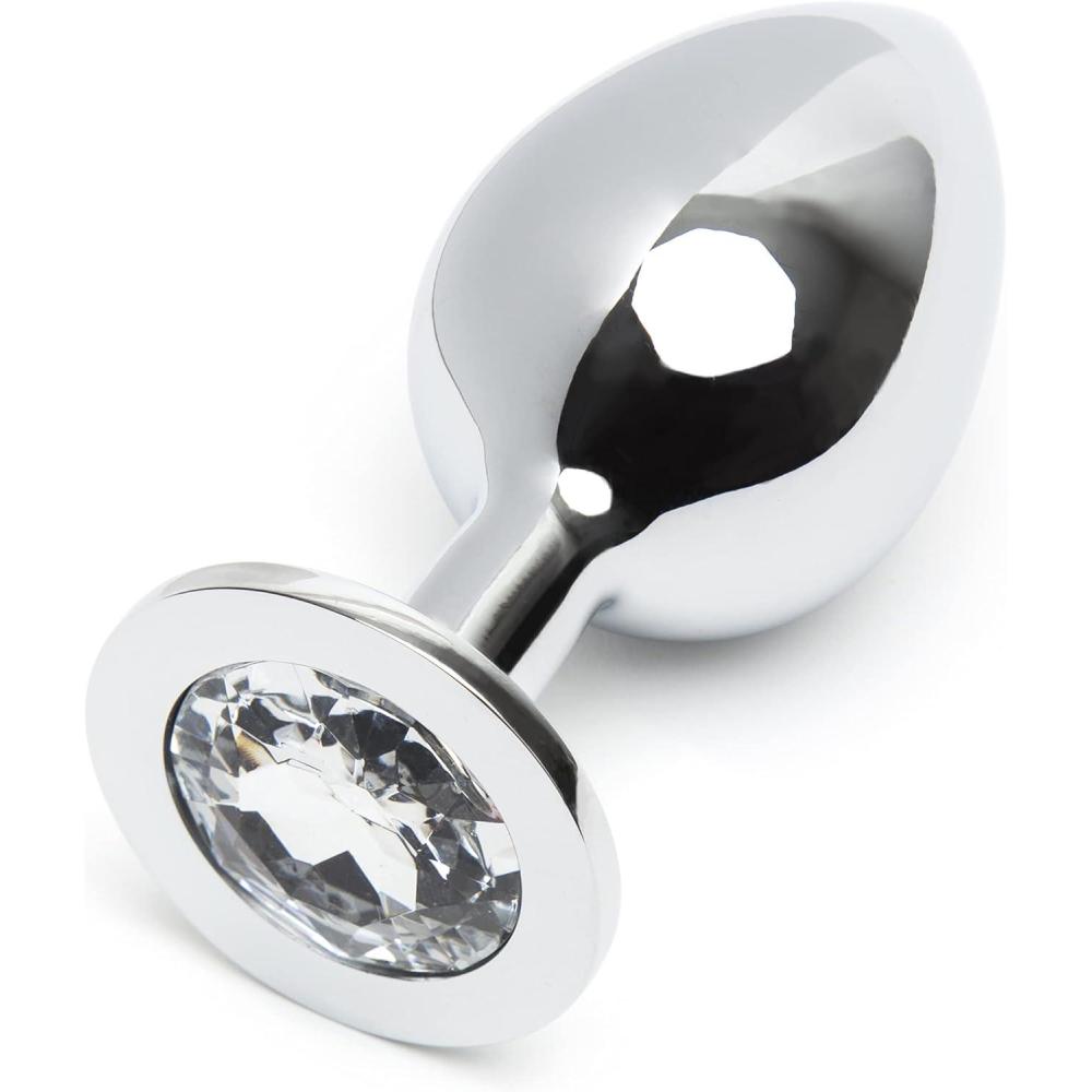 imageLovehoney Jewelled Butt Plug 35 Inch Metal Anal Plug SmoothTapered Tip with Flared Base Waterproof