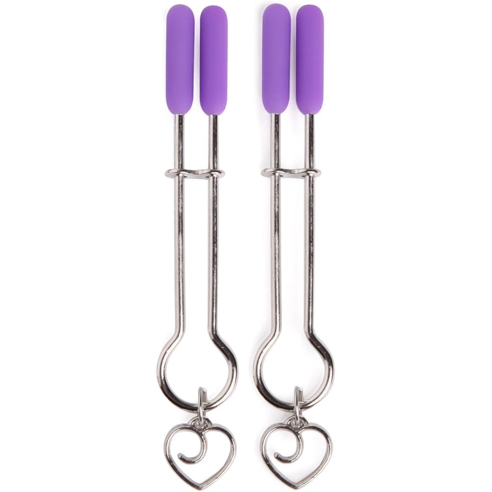 imageLovehoney Tease Me Silicone Tip Adjustable Nipple Clamps NickelFree Tweezer Clamps for Beginners Gentle Nipple Toys for Women amp Couples BDSM Bondage Sex Accessories for Foreplay amp PleasureSilver Purple