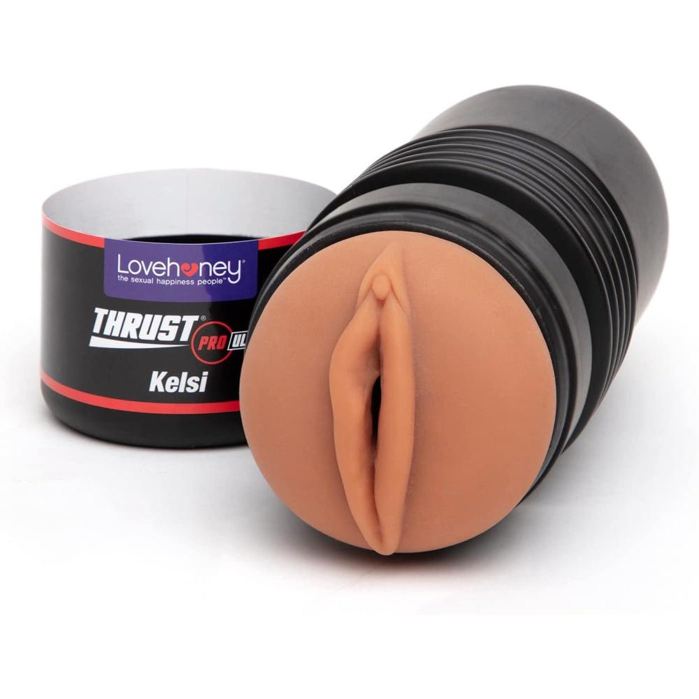 imageLovehoney Thrust Pro Ultra Kelsi Male Masturbator Cup  6 Inch Realistic Vagina with Textured Canal  Vibrator Compatible Male Sex Toy  Self Pleasure Sex Toys for Men  Waterproof  Flesh Tan