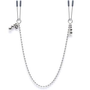 Fifty Shades of Grey at My Mercy Nipple Clamps – 27g Weighted Nipples Clamps with Chain – Silicone Covered Tips for Stimulation – Includes Satin Bag – Silver