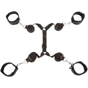 Lovehoney Bondage Boutique Bound to Please Black Under the Bed Restraints | Adjustable Bondage Straps with 4 Soft Cuffs | BDSM Restraint Kit for Couples Submission Play | Fetish Fun & Bedroom Games