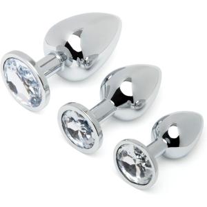 Lovehoney Metal Butt Plug Kit | Jewelled 3 PCS Anal Training Set for Beginners | Butt Plugs for Men, Women & Couples | Weighted Anal Sex Toys Small, Medium & Large | Prostate Massager Adult Toy