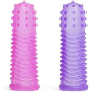 Lovehoney Pink & Purple Textured Finger Sleeves Stimulators – PVC – Pack of 2