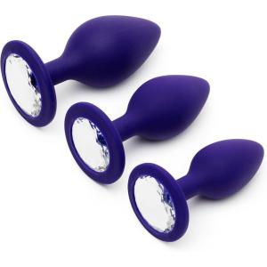 Lovehoney Silicone Butt Plug Kit | Jewelled 3 PCS Anal Training Set for Beginners | Flared Anal Plugs for Men, Women & Couples | Adult Sex Toys Small, Medium & Large | Prostate Massager Adult Toy
