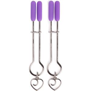 Lovehoney Tease Me Silicone Tip Adjustable Nipple Clamps | Nickel-Free Tweezer Clamps for Beginners | Gentle Nipple Toys for Women & Couples | BDSM Bondage Sex Accessories for Foreplay & Pleasure(Silver & Purple)