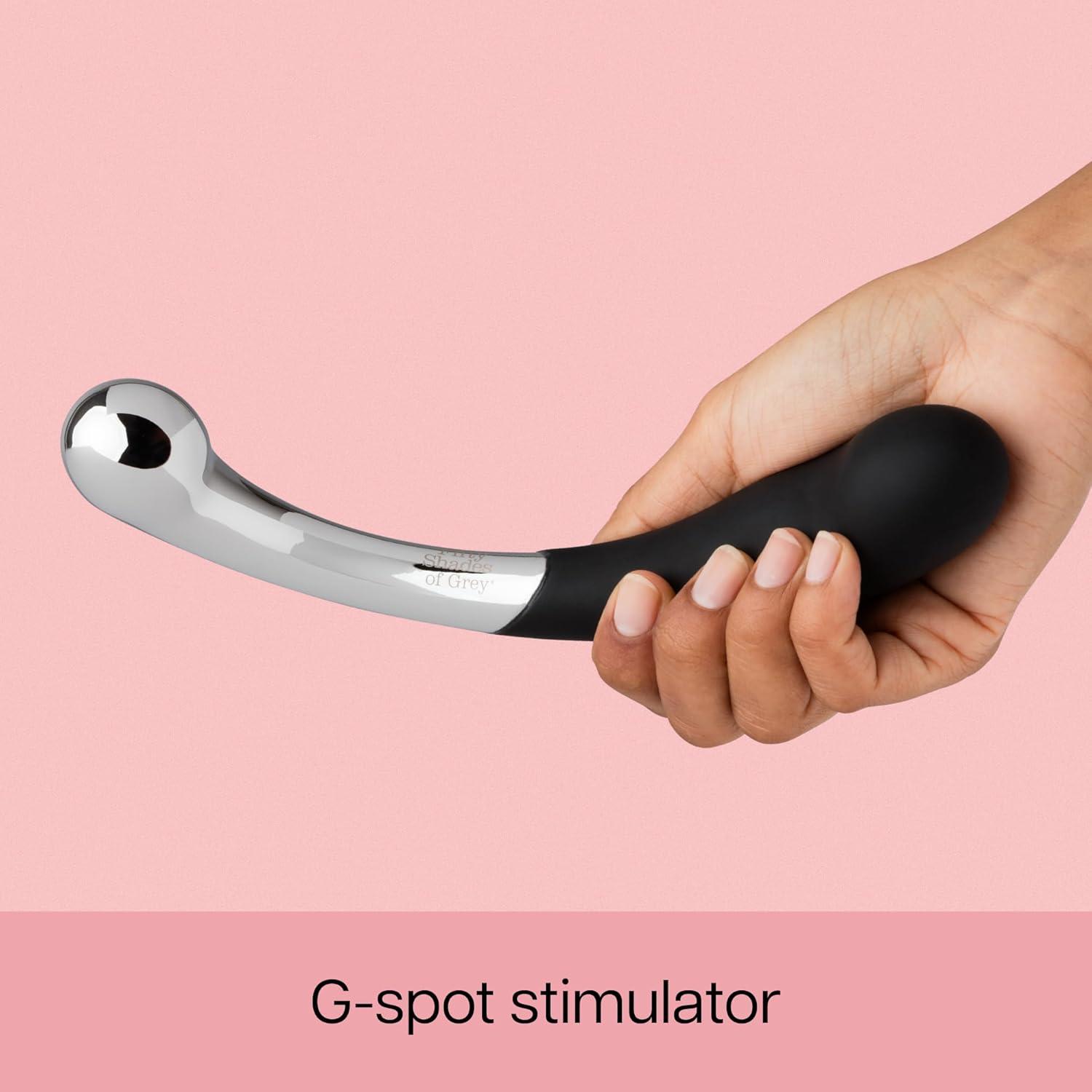 imageFifty Shades of Grey Sweet Pressure Double Ended Dildo 5 inch Silicone Stimulator Couples Sex Toy Weighted Metal Temperature Play Dildo Curved Penis G Spot Massager Adult Sex Toys for Women