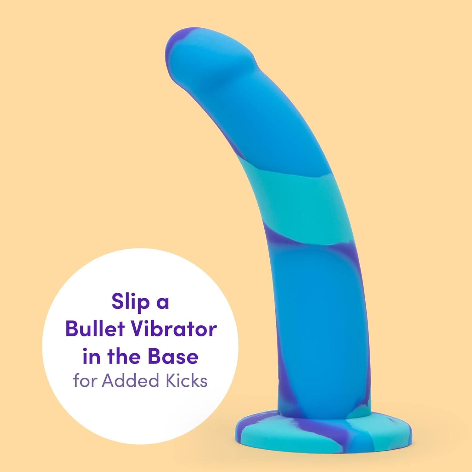 imageLovehoney Air and Water Curved Dildo 7 Inch Suction Cup Dildo for Women Multicoloured Smooth Silicone Harness Compatible Strap On Adult Sex Toy Waterproof BlueBlue