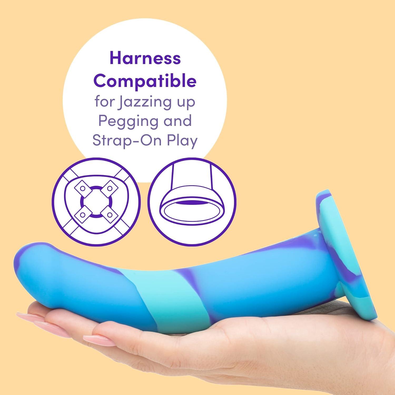 imageLovehoney Air and Water Curved Dildo 7 Inch Suction Cup Dildo for Women Multicoloured Smooth Silicone Harness Compatible Strap On Adult Sex Toy Waterproof BlueBlue