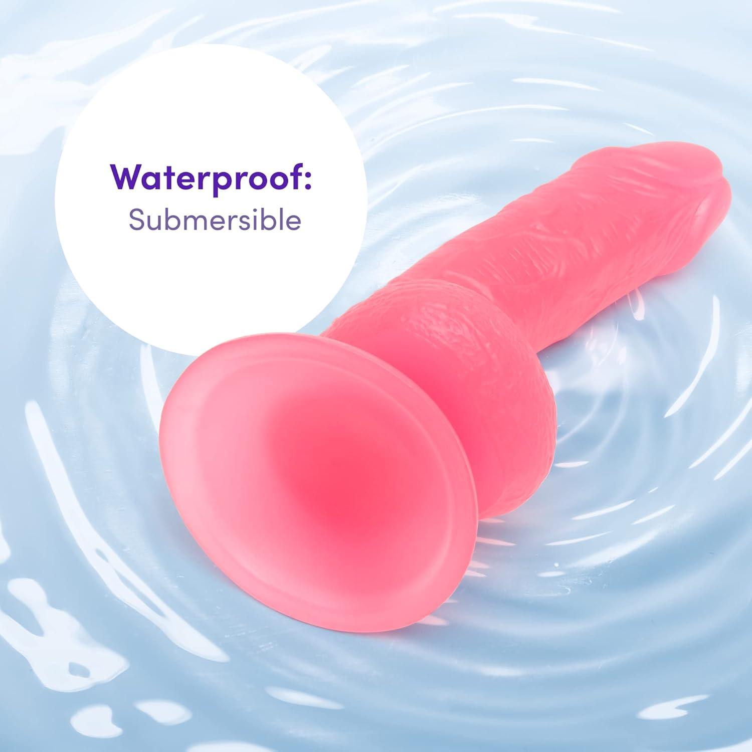 imageLovehoney Glow in The Dark Realistic Dildo 8 Inch with Suction Cup Flexible Anal Dildo for Women Harness Compatible Strap On Adult Sex Toy Waterproof Pink6 inches