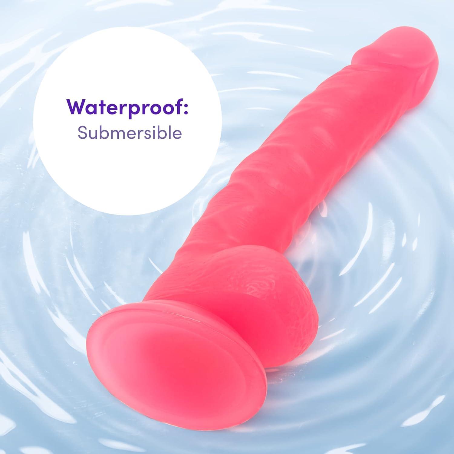 imageLovehoney Glow in The Dark Realistic Dildo 8 Inch with Suction Cup Flexible Anal Dildo for Women Harness Compatible Strap On Adult Sex Toy Waterproof Pink8 inches