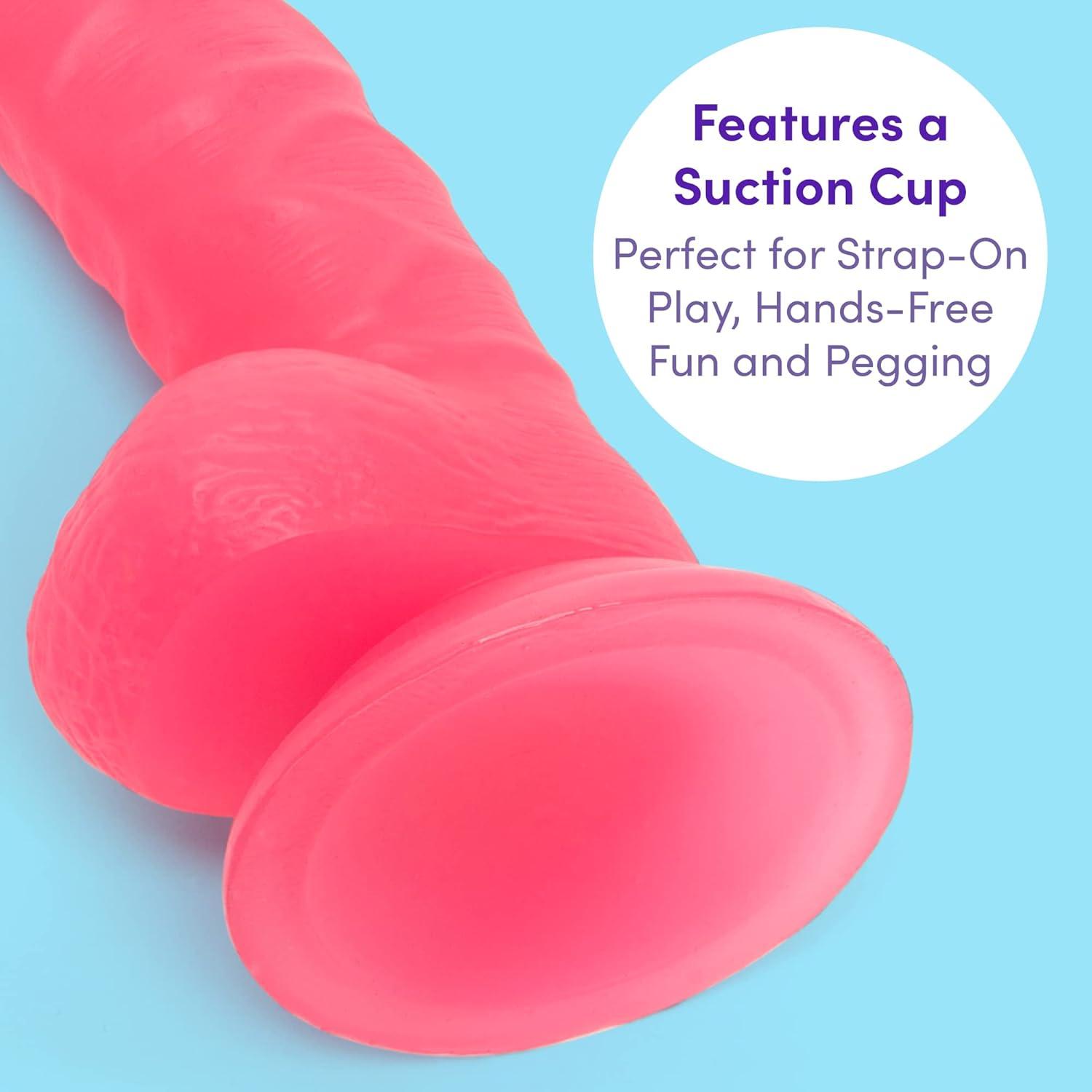 imageLovehoney Glow in The Dark Realistic Dildo 8 Inch with Suction Cup Flexible Anal Dildo for Women Harness Compatible Strap On Adult Sex Toy Waterproof Pink8 inches