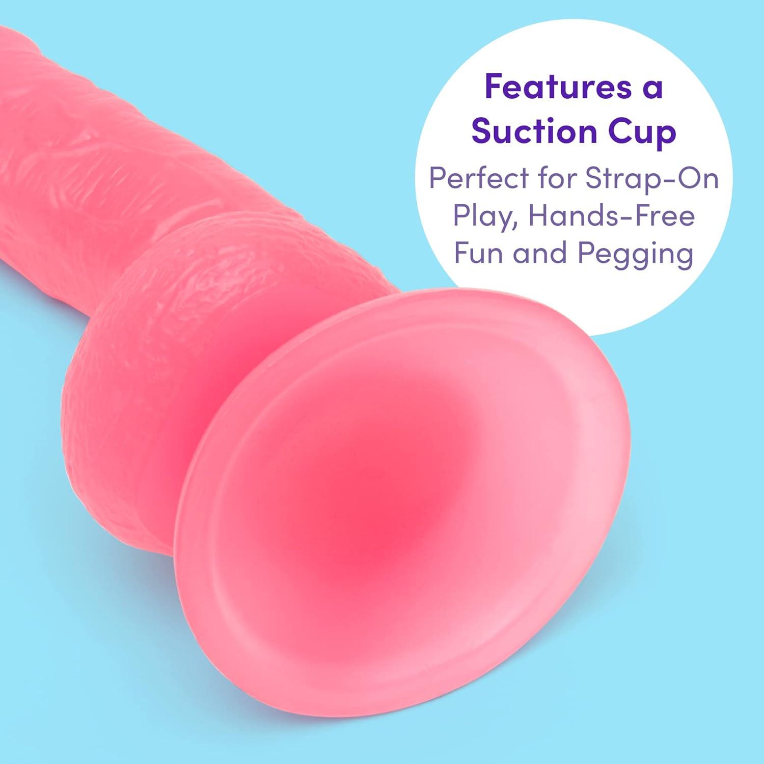 imageLovehoney Glow in The Dark Realistic Dildo 8 Inch with Suction Cup Flexible Anal Dildo for Women Harness Compatible Strap On Adult Sex Toy Waterproof Pink6 inches