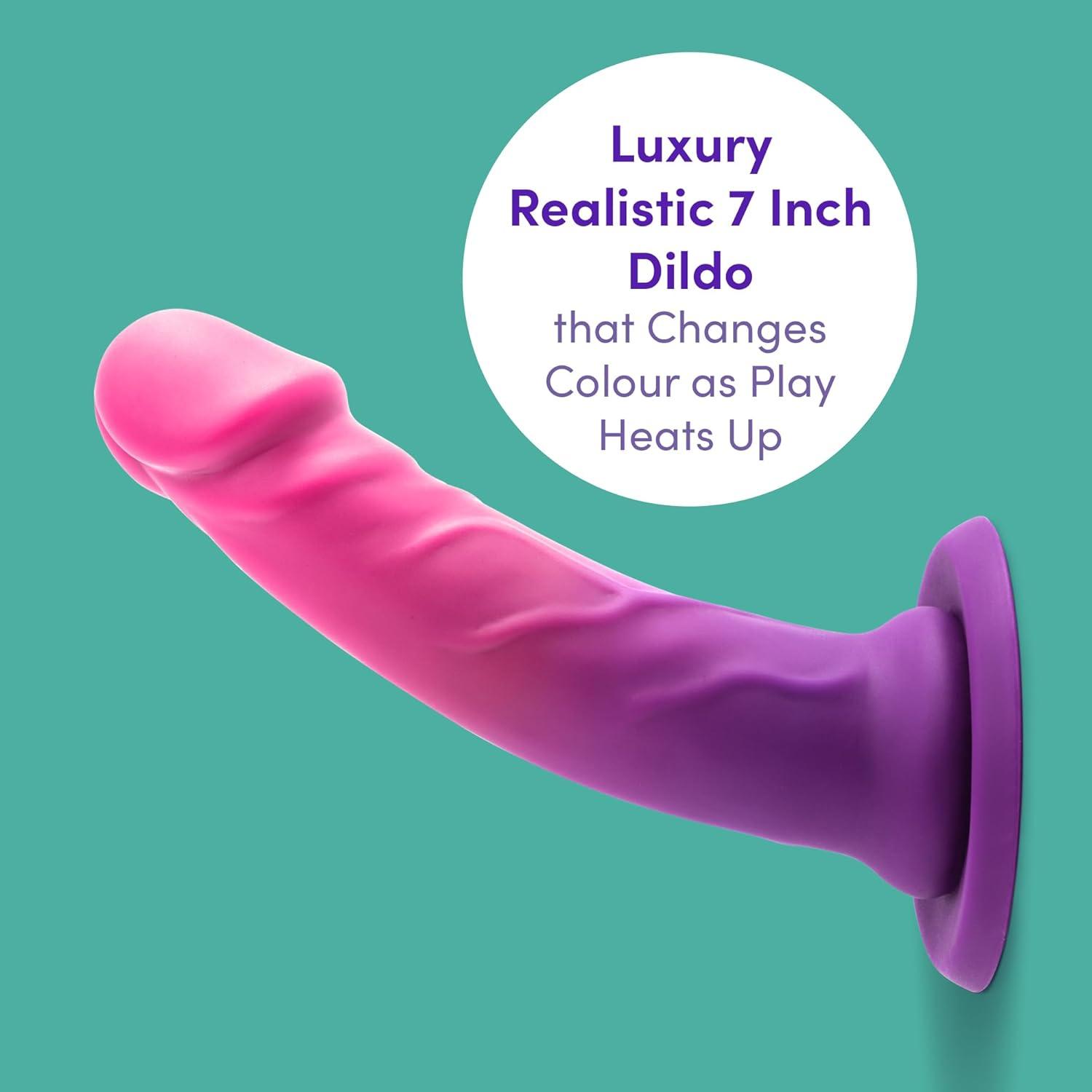 imageLovehoney Lifelike Lover Luxe Realistic Dildo 7 Inch Suction Cup Dildo Colour Changing Curved Smooth Silicone Harness Compatible Strap On Adult Sex Toy Waterproof PurplePinkPurplePink