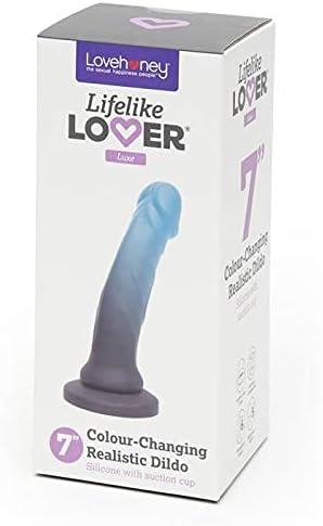 imageLovehoney Lifelike Lover Luxe Realistic Dildo 7 Inch Suction Cup Dildo Colour Changing Curved Smooth Silicone Harness Compatible Strap On Adult Sex Toy Waterproof PurplePinkBlackBlue
