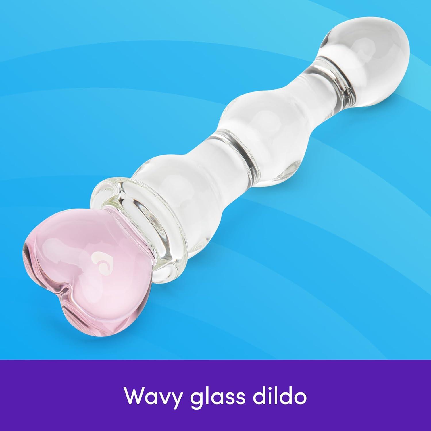 imageLovehoney Sensual Glass Dildo 7 inch Large Beaded Dildo Couples Sex Tool Long Anal Toy for Temperature Play Curved Penis G Spot amp Prostate Massager Adult Sex Toys for Women amp Men ClearWavy Heart
