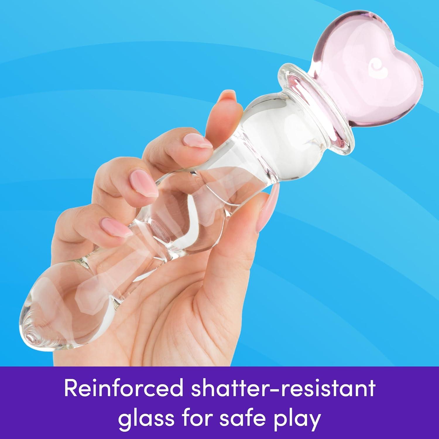 imageLovehoney Sensual Glass Dildo 7 inch Large Beaded Dildo Couples Sex Tool Long Anal Toy for Temperature Play Curved Penis G Spot amp Prostate Massager Adult Sex Toys for Women amp Men ClearWavy Heart